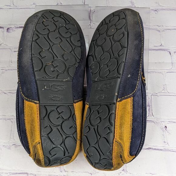 UGG Mens ASCOT Suede Shearling Lined Moccasin Slippers Blue/Yellow